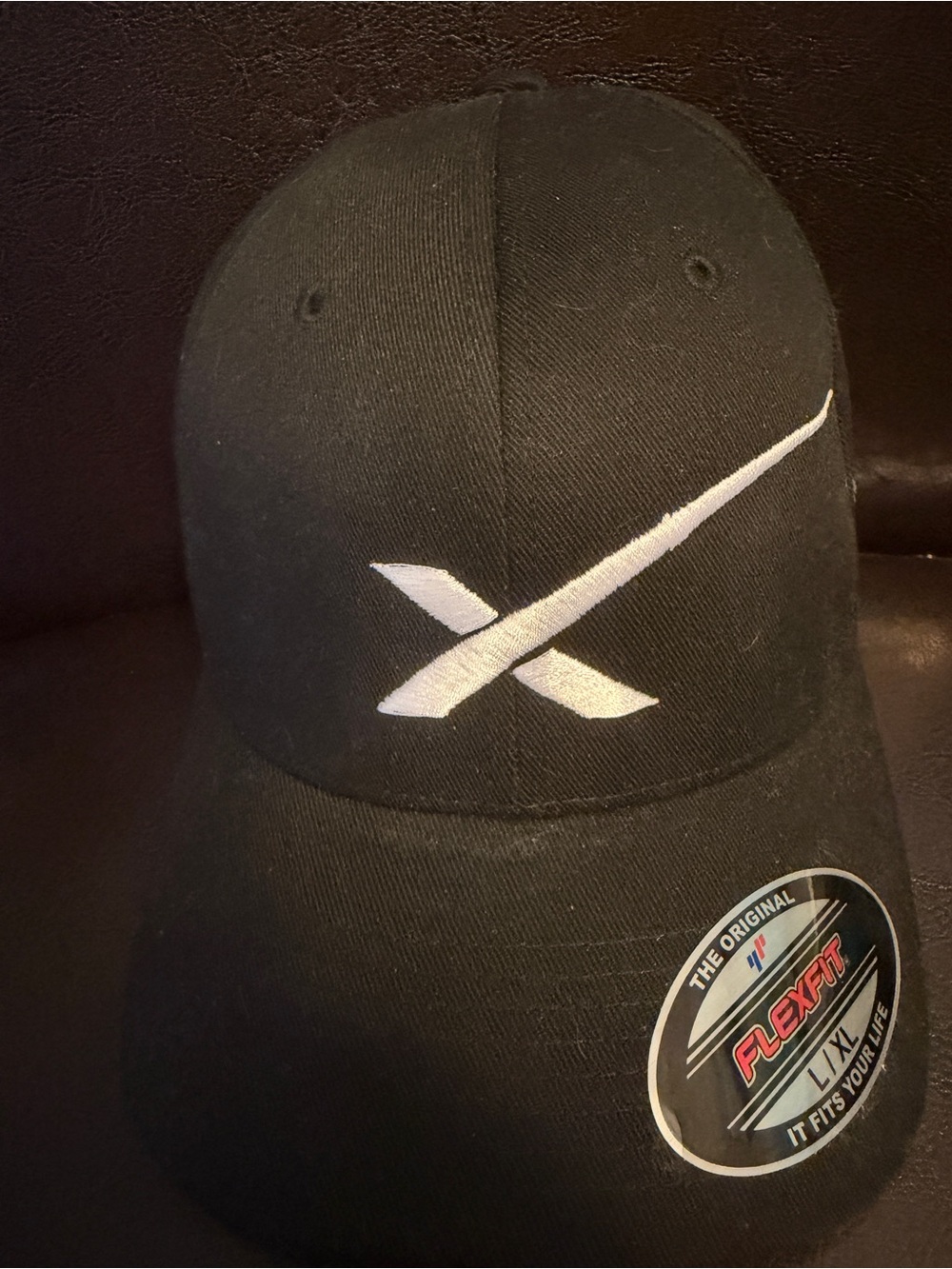 SPACEX Fitted Black Flexfit Cap with White X Logo L/XL